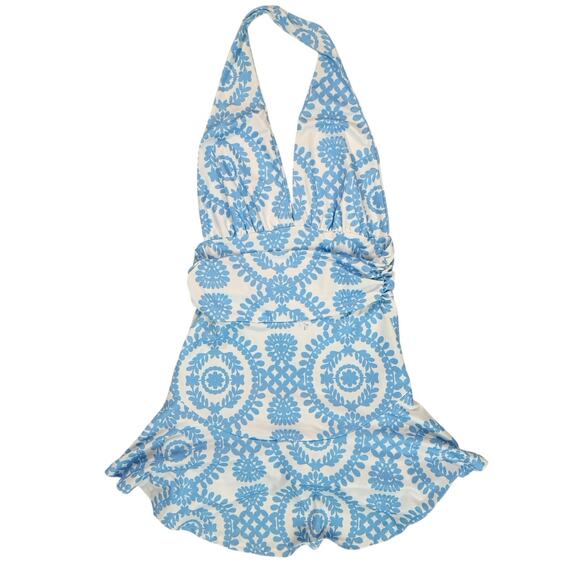 Boho Floral Print Backless Halter Romper Small Ruffle Hem Summer Resortwear READ - Picture 15 of 16